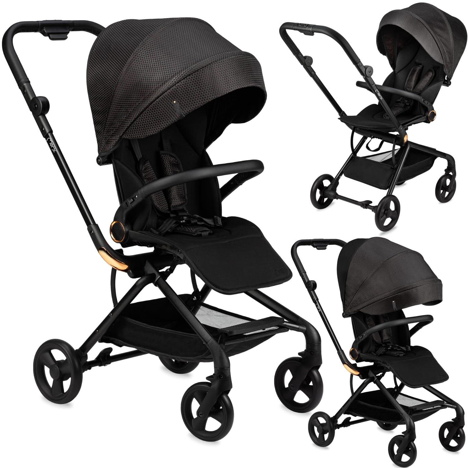 Silla de paseo MoMi ADELLE para niños a partir de 6 meses (hasta 22 kg), silla de paseo plegable con asiento de 360° y arnés de 5 puntos, cesta de la compra y asa para transportarla plegada
