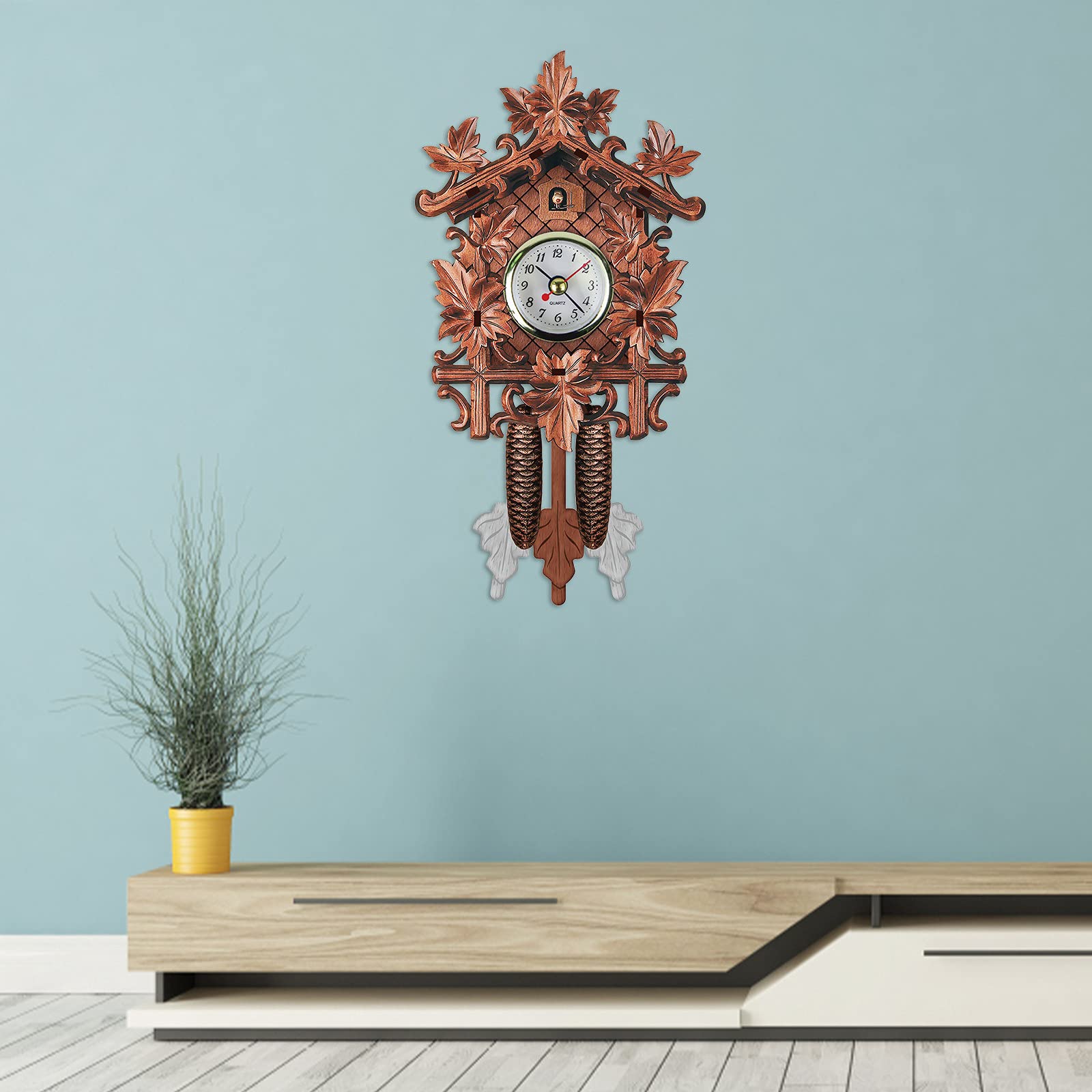 Orologio a cucù da parete, tradizionale, in legno, chalet, artigianale, al quarzo, decorazione murale, con suono di campana e sveglia, stile retrò (E)