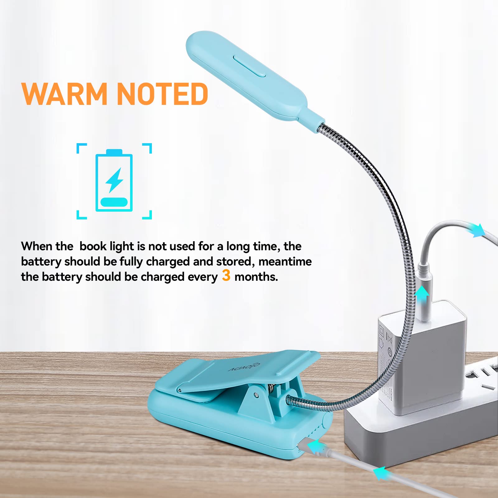VAVOFO Luce ricaricabile per libri, blocco della luce blu, ambra 1600 K, luce da lettura con clip, 7 LED, luce per libri per bambini per leggere a letto con indicatore di alimentazione per topi di