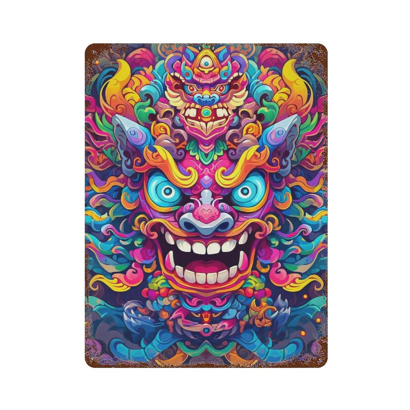 Retro Metal Sign Colorful Mythical Creature Artwork 15.7"x11.8", Decorative Metal Wall Art for Pub, Kitchen And Man Cave Decor