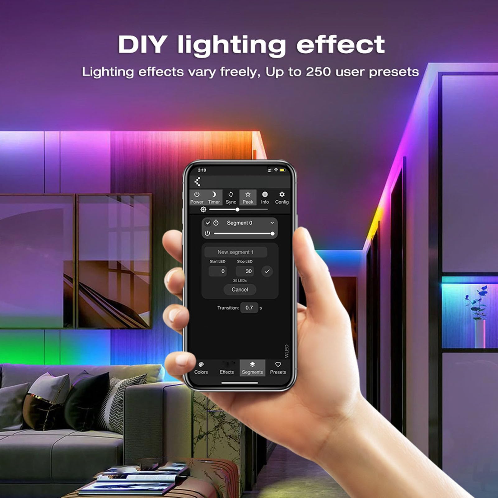 SEAFRONT LED-Controller WiFi APP-Steuerung Adressierbarer LED-Streifen-Controller mit Mikrofonunterstützung für WLED-Firmware WS2812 SK6812