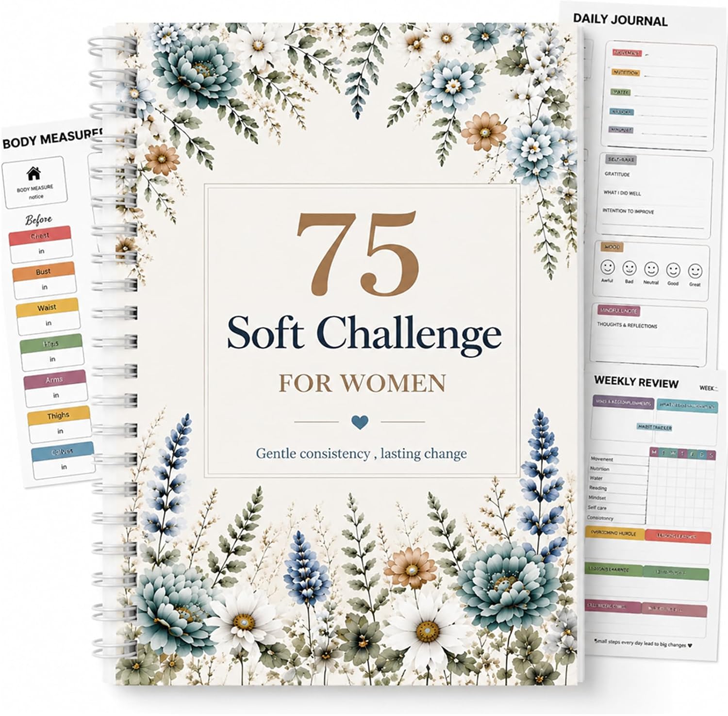 PGJ 75 Soft Challenge Journal for Women, 75 Day Habit Tracker&Planner