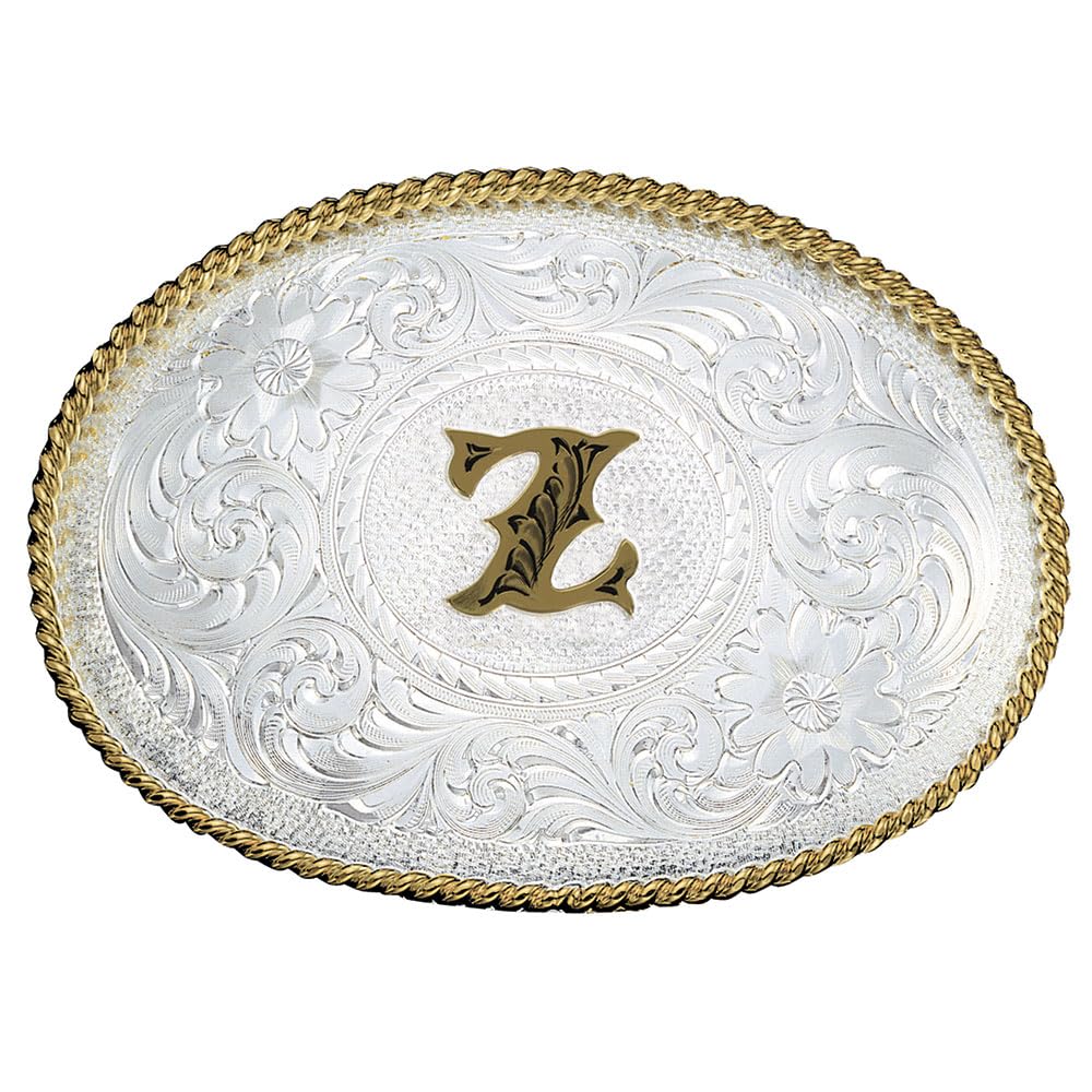 Montana Silversmiths Initial Engraved Gold Trim Western Belt Buckle
