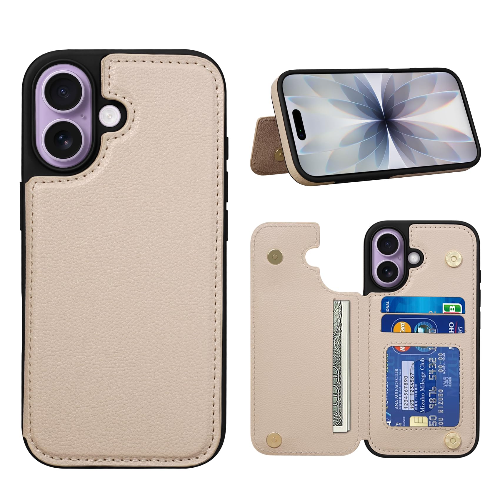 Shlybaay iPhone 17 用 ケース 背面 手帳型 カード いPhone 17 対応 背面ケース 手帳型ケース ICカード収納 アイフォン 17 用 スマホケース カバー マグネット おしゃれ ファッション T1 6.3インチ ピンク