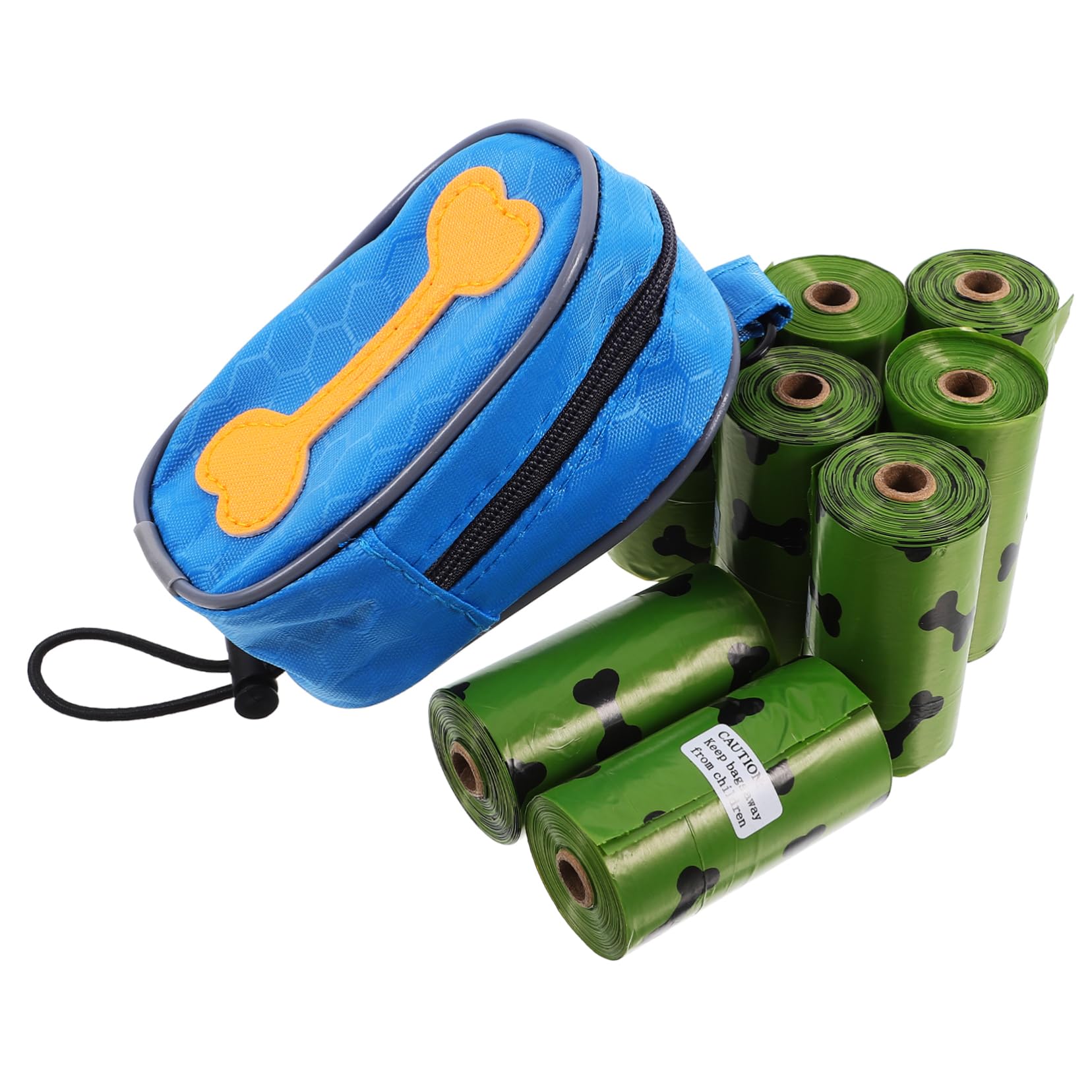 Mikikit Dispensador Portátil de Bolsas para Excrementos de Perro con 8 Rollos, Bolsa de Tela Oxford con Cremallera para Correa, Adecuado para Paseos al Aire Libre