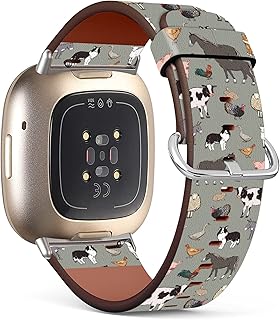 Mingdao Compatible with Fitbit Versa 4 / Versa 3 / Sense 2 / Sense Patterned Leather Replacement Band (Farm Animals Pattern-02)