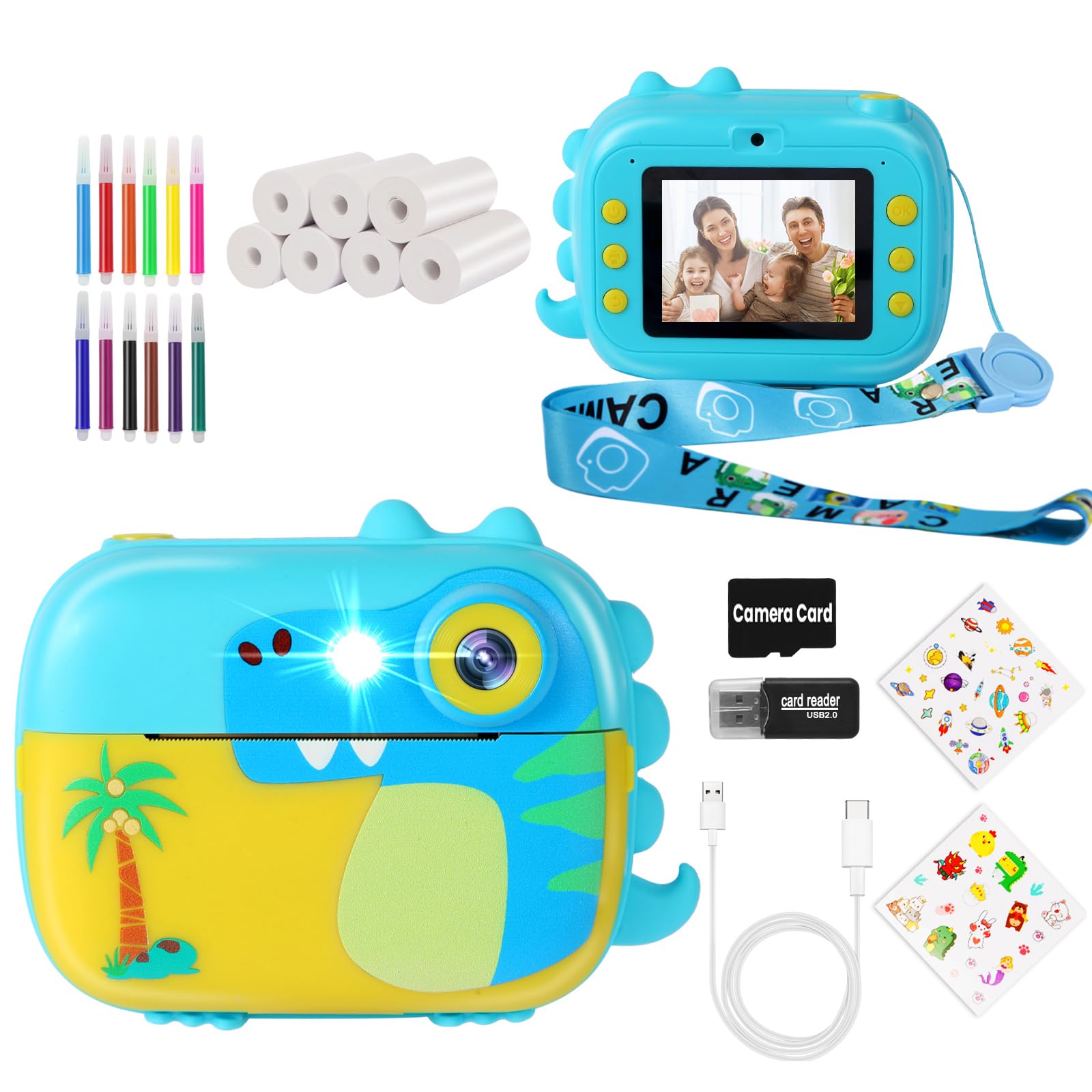 ARNSSIEN Camara Fotos Infantil Instantanea con 7 Rollos de Papel, 2,4 ’‘ Camara Fotos Infantil con Vídeo HD 1080P, Regalo cumpleaños Navidad para niñas y niños de 3 a 12 Años, M3