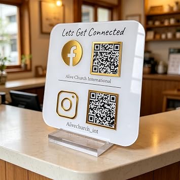 Personalized Square Social Media Sign Custom QR Code Sign for Business Small Mini Acrylic Store Stand Instagram Google Payment Plaque Holder Beauty Salon Hairdressers Beautician Signage