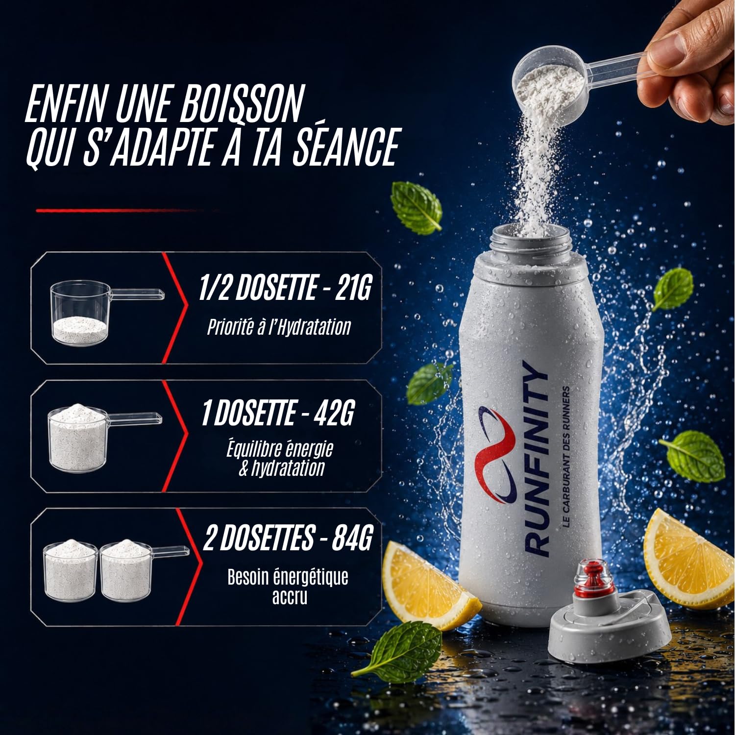 Pack Nutrition Endurance - Preworkout + Boisson Isotonique Runfinity | Booster d’Énergie Longue Durée : 4h d'Efficacité – Boisson d’effort Citron Givré – Optimisée Endurance – Made in France