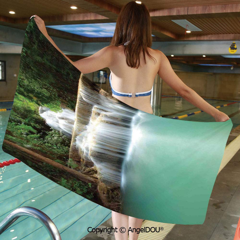 YOLIYANA Quick-Drying Super Soft Microfiber Towel Falling Stream Waterfall Natural Pond Thailand Vacation Theme Print for Bath Swimming Fitness Sport.W27.5xL55(inch)
