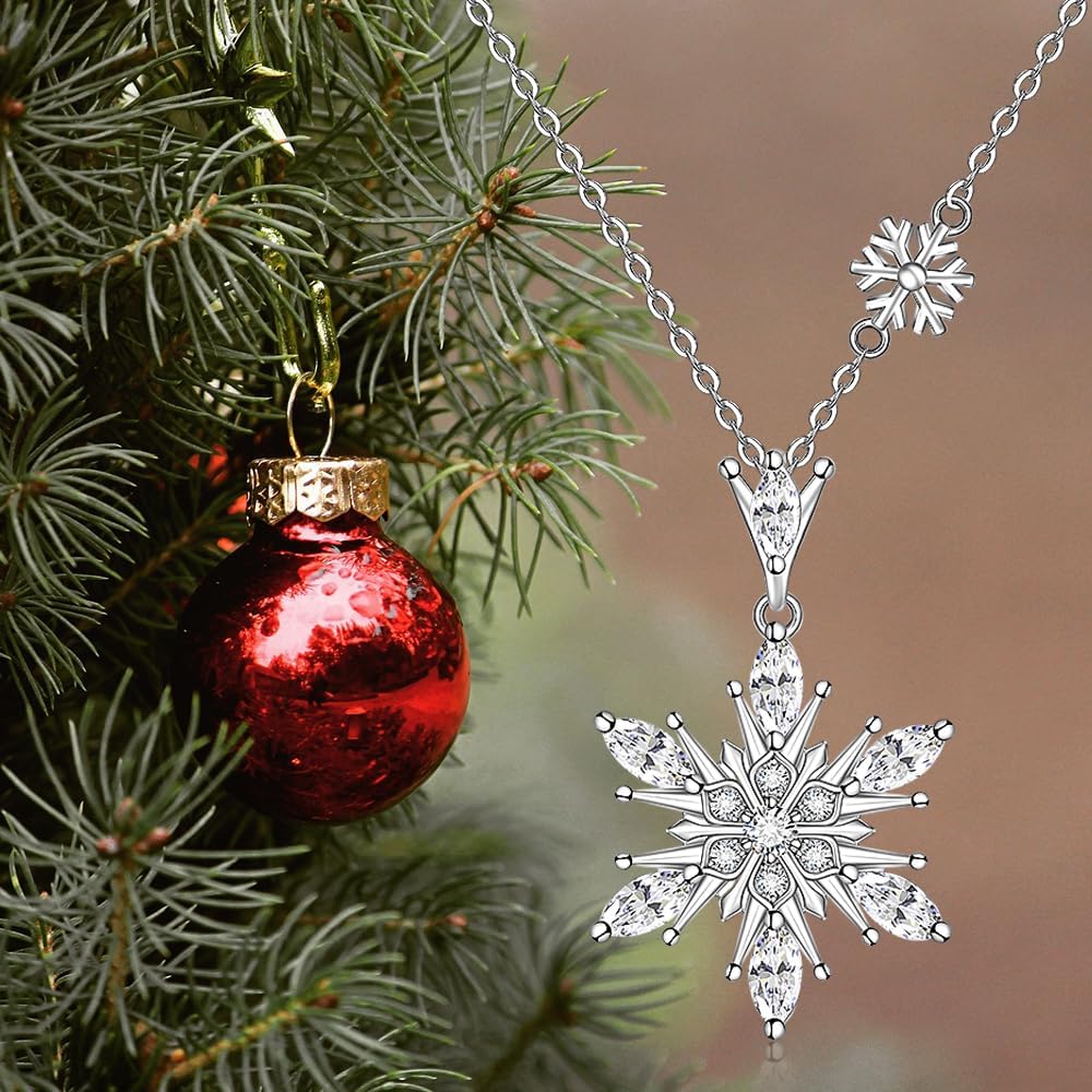 Christmas Snowflake Necklace for Women Christmas Gifts for Women Necklace Sterling Silver Snowflake Pendant Holiday Xmas Jewelry - Image 8