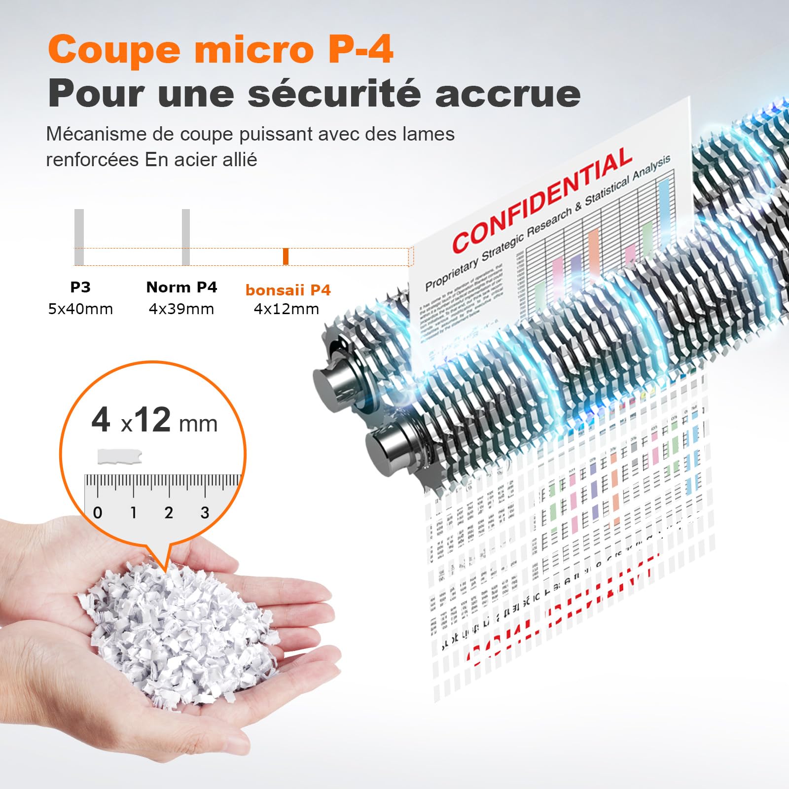 Bonsaii Destructeur de Documents Micro-Coupe P-4, Alimentation Automatique 300 Feuilles, 60 Min Continu, Bac 31L, C291-A