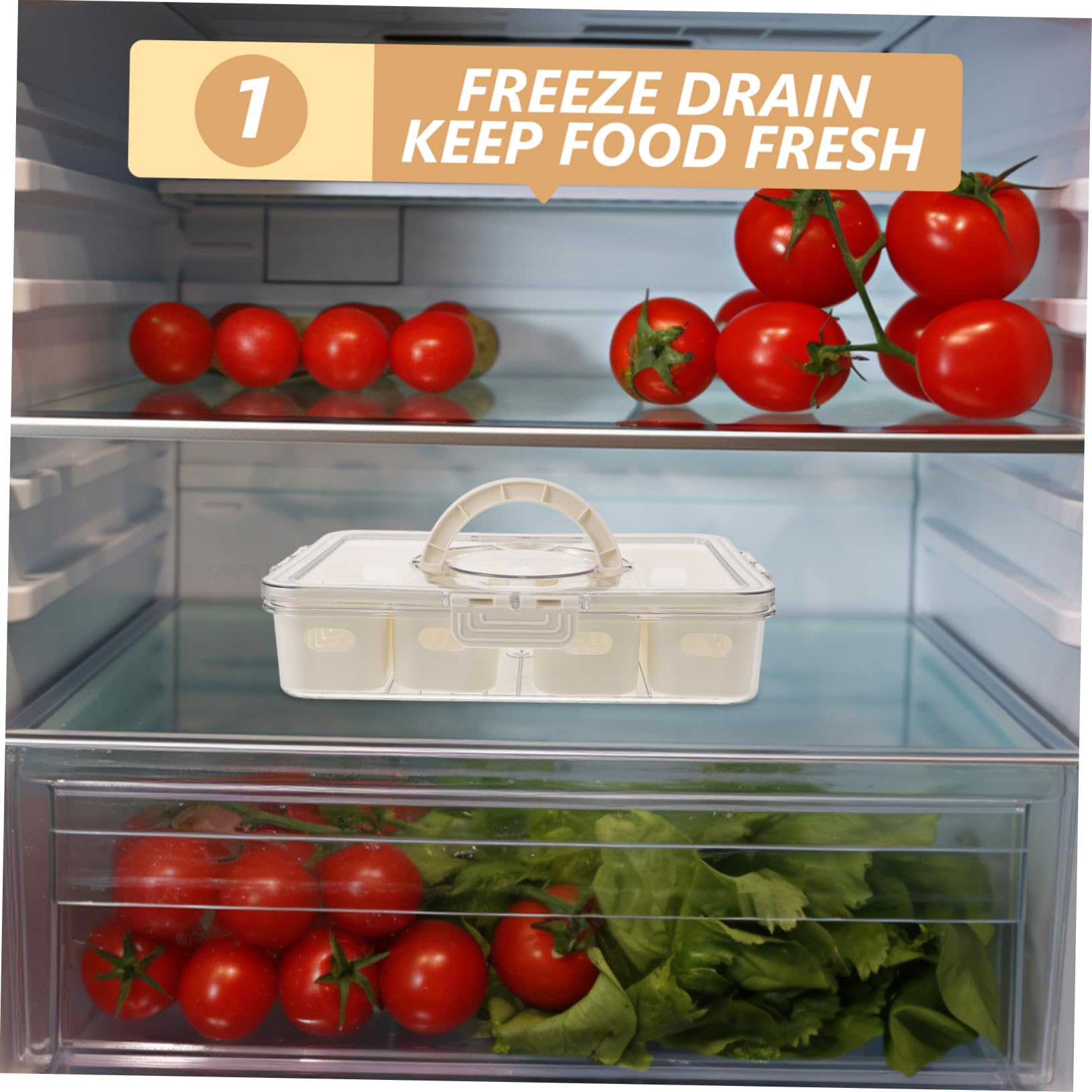 Transparenter Kühlschrankorganizer mit Fächern aus Reusable Pet | Deckel und Griff, Luftdicht Verschließbar, Getrennte Lagerung für Gewürze und Früchte