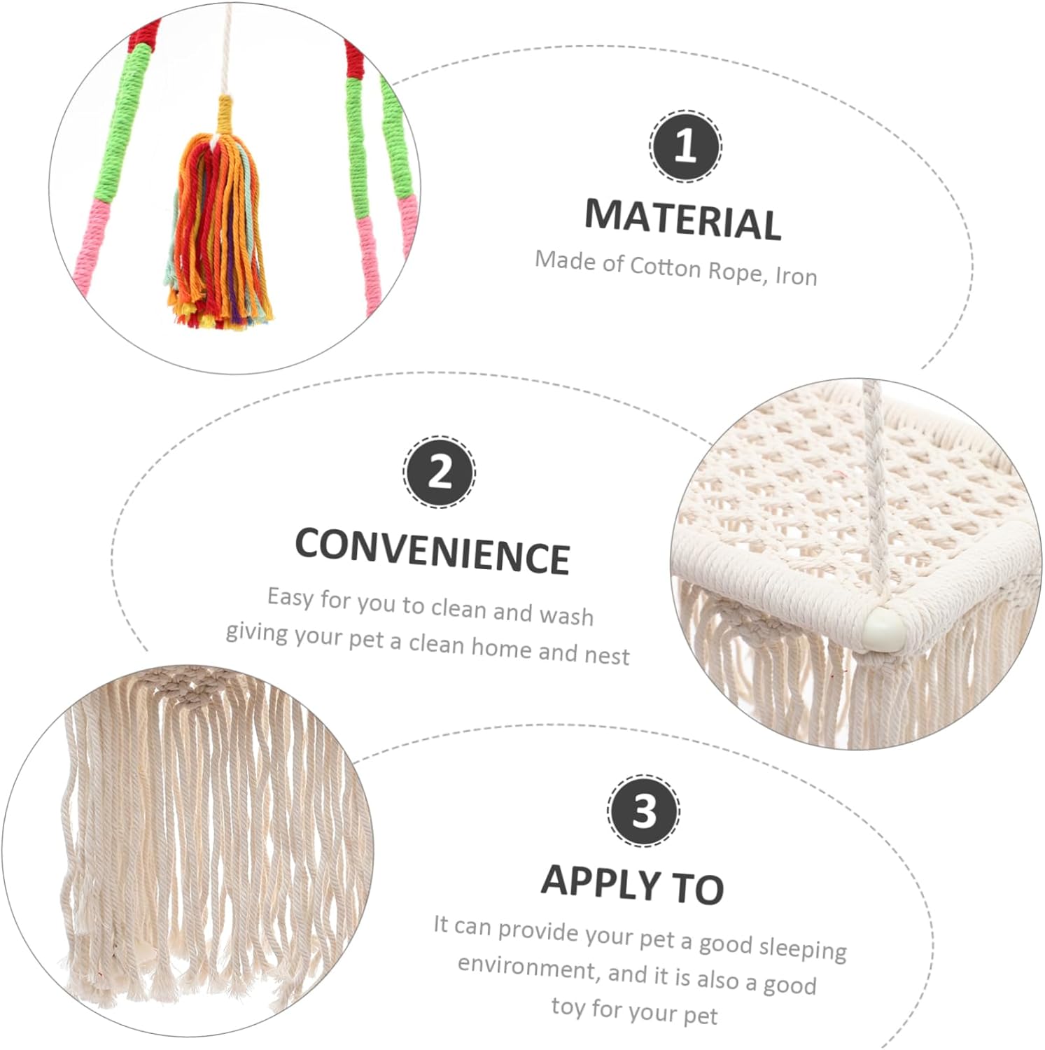 VICASKY Breathable Hanging Cat Bed Macrame Hammock for Small Pets Indoor Cat House with Easy Installation Comfortable Swing Bed for Hamsters Rabbits and Chinchillas