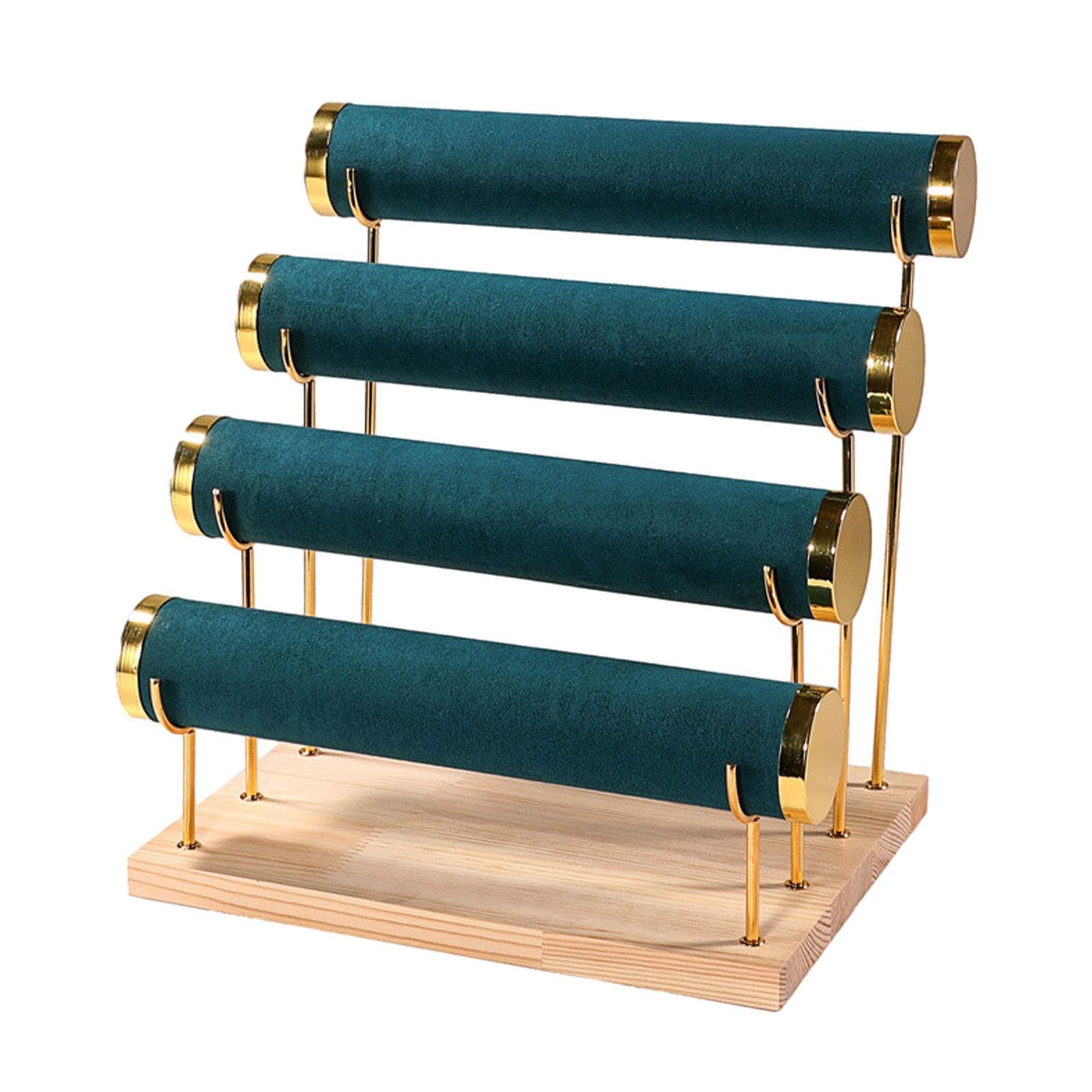 TWISAXC Stylish Bracelet Holder 4 Tier Velvet Organizer Guaranteed To Display Jewelry Beautifully In Any Setting Bracelet Displays For Selling Organizer, green, 29x22x30.5cm