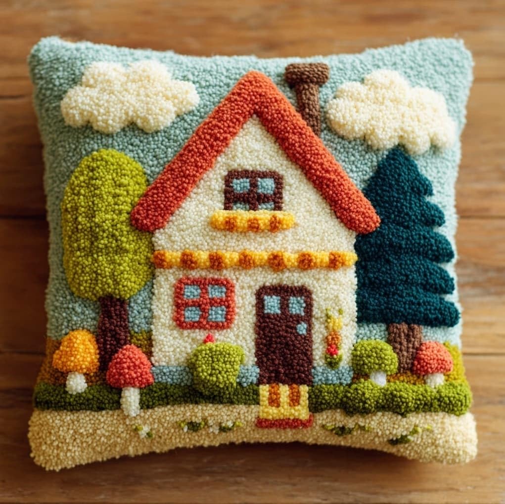 AxiangziK Latch Hook Needlecraft Pillow Kit 43x43cm,Cartoon House