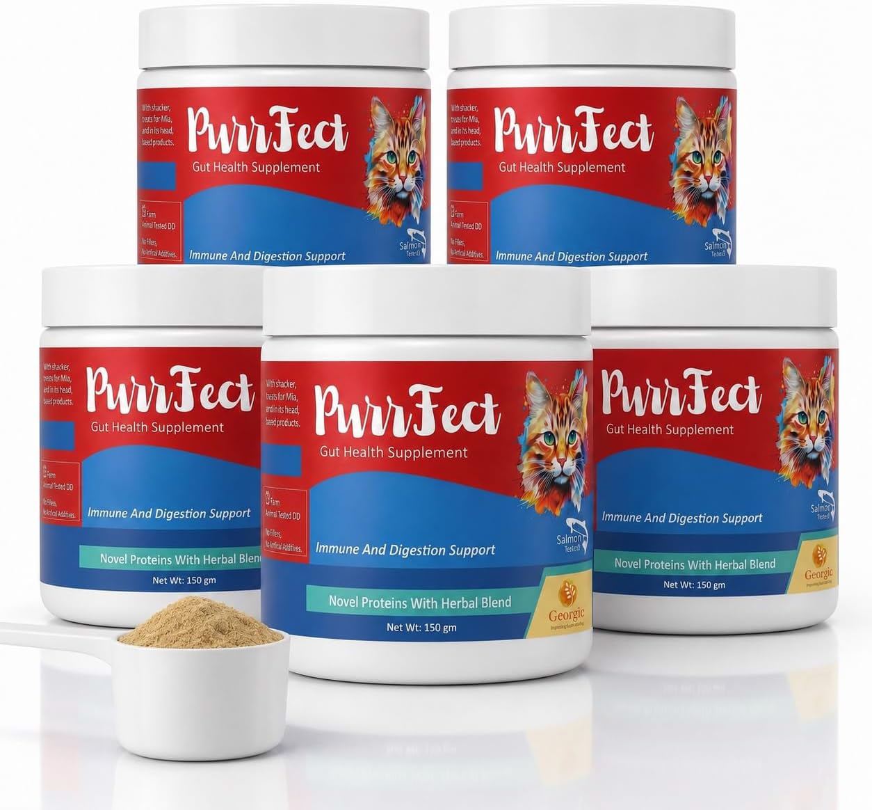 Purrfect Hypoallergenic Protein Cat Supplement & Meal Topper 150g Pack of 5|Gut Health, Skin & Coat Support for Cats|Probiotics, Protein, Taurine & Superfoods|Daily Wellness Powder for Cats