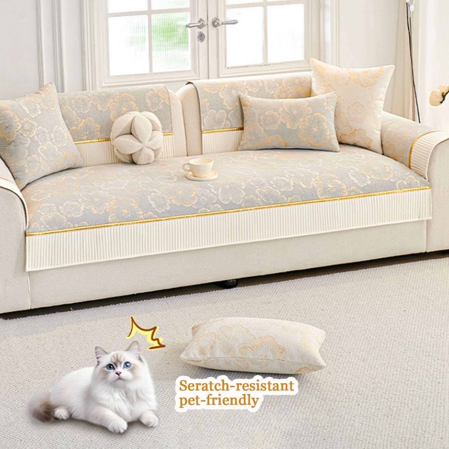 Chenilla Suave Funda Sofa Chaise Long 1 2 3 4 Plazas Protector Cubre Sofa,Niños Perros Gatos Amante de Las Mascotas,Suave al Tacto,con Diseño Antideslizante,Light Gray 1,110 * 210cm