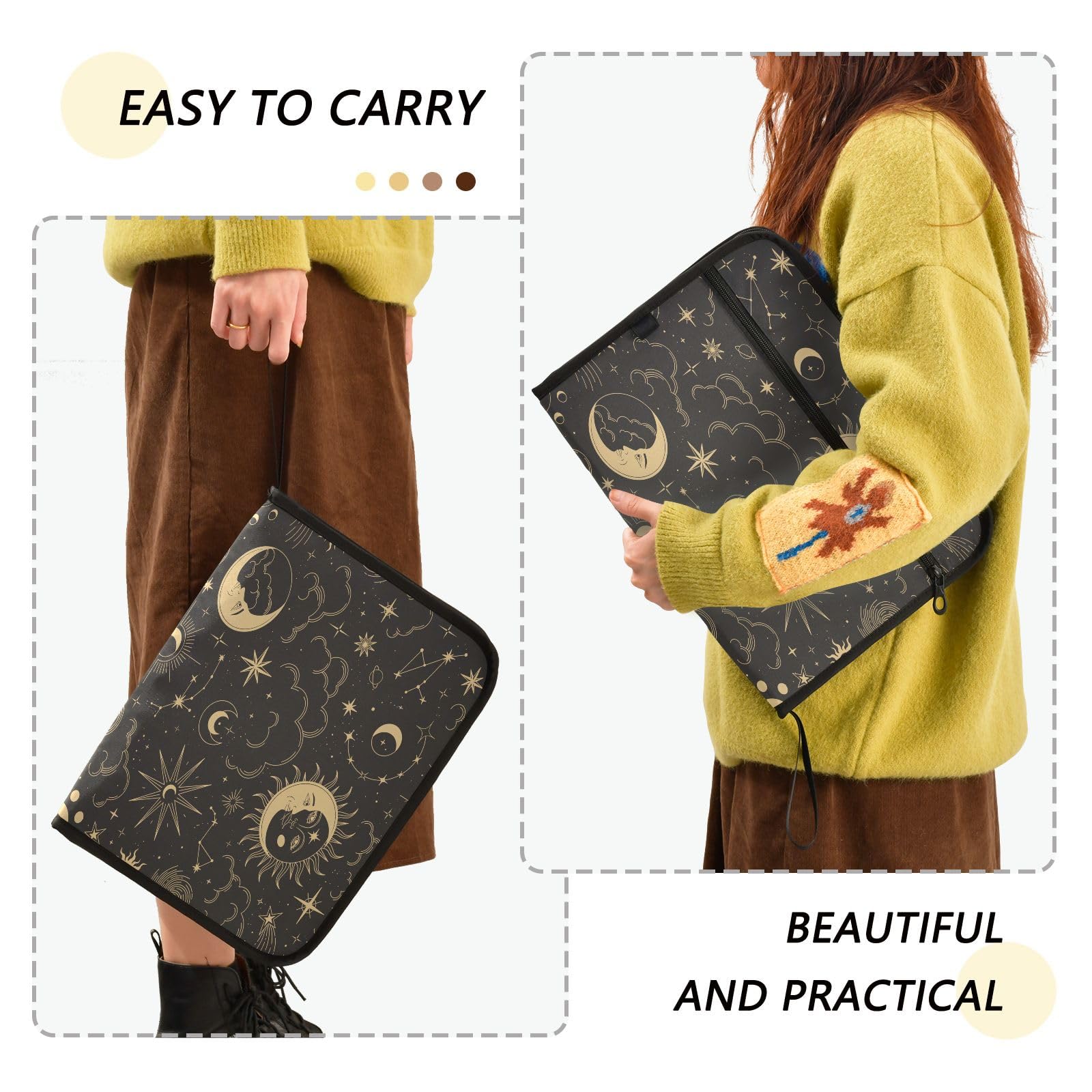 Magic Boho Sun Constellation Moon File Organizer 13 Pocket Expanding File Folder with Front Pouch Portable Business Fire Storage Document Organizer Folder with Zipper - Image 4