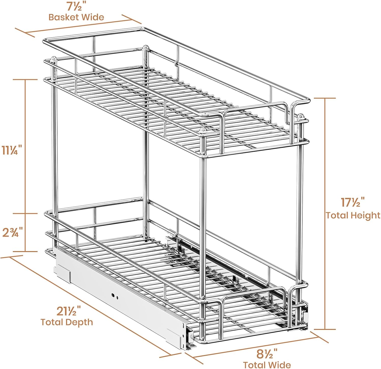 Pull Out Spice Rack Cabinet Organizer, 3 Tier Heavy Duty Slide Out Wood Shelf for Narrow Cabinet, Pull Out Storage for Kitchen (8½" W x 21½" D, 2 Tier)