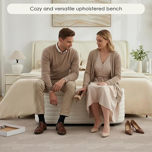 Vista 9 de Storage Teddy Ottoman Bench Upholstered Fabric Storage Bench End of Bed Stool with Safety Hinge for Bedroom, Living Room, Entryway, Closet(45.5