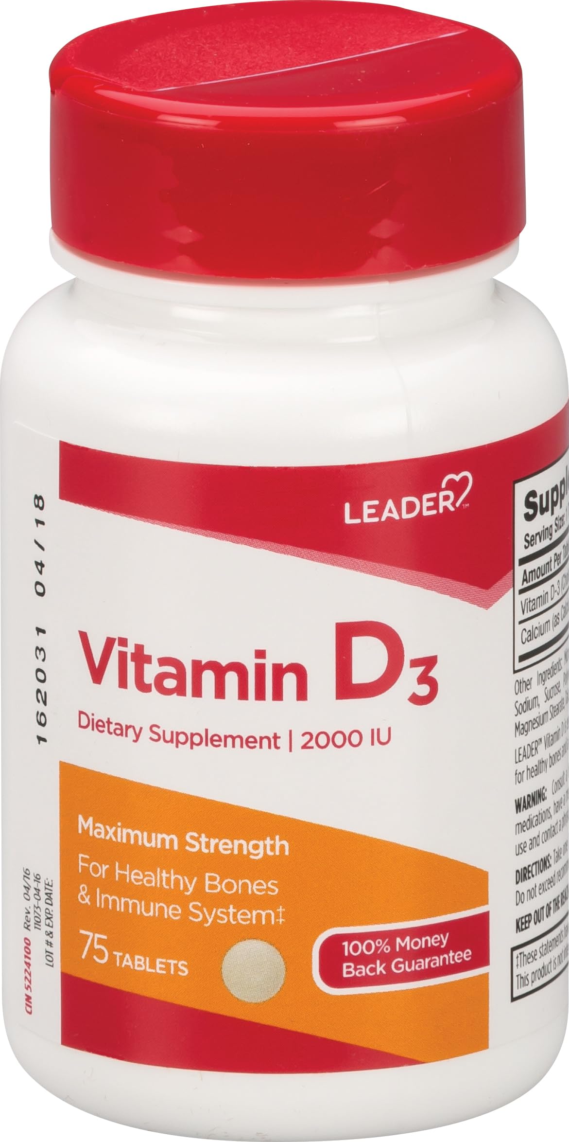 Leader Vitamin D3 2000Iu Tablets 75 Ct. Extra Strength Bone & Immune Support Supplement