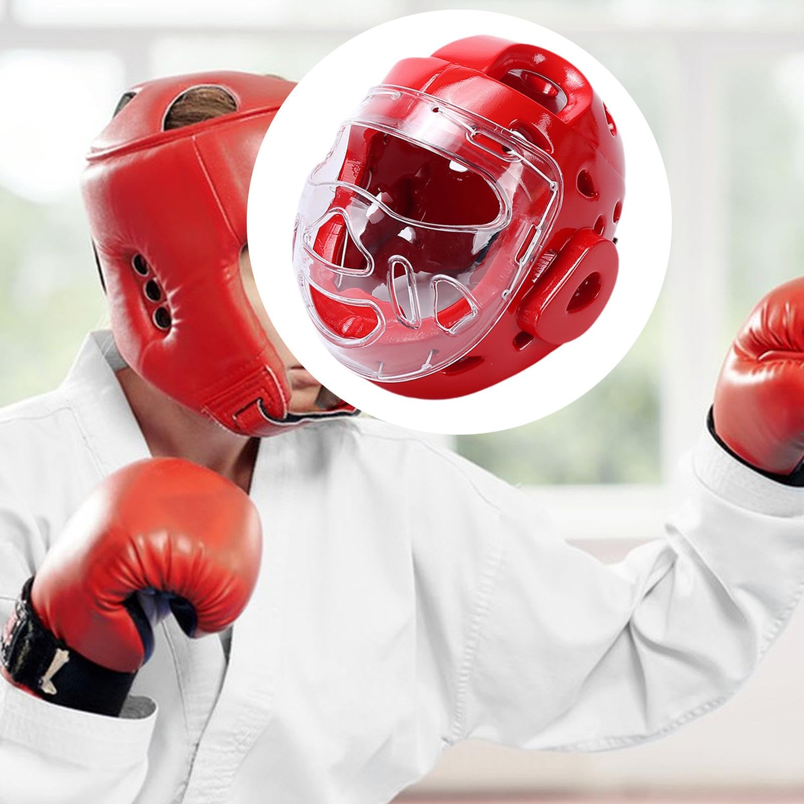 Casco Protettivo con Copertura Viso Regolabile Imbottito Leggero Struttura Resistente Materiale NBR PP Adatto a Bambini Adulti Ragazzi Ragazze