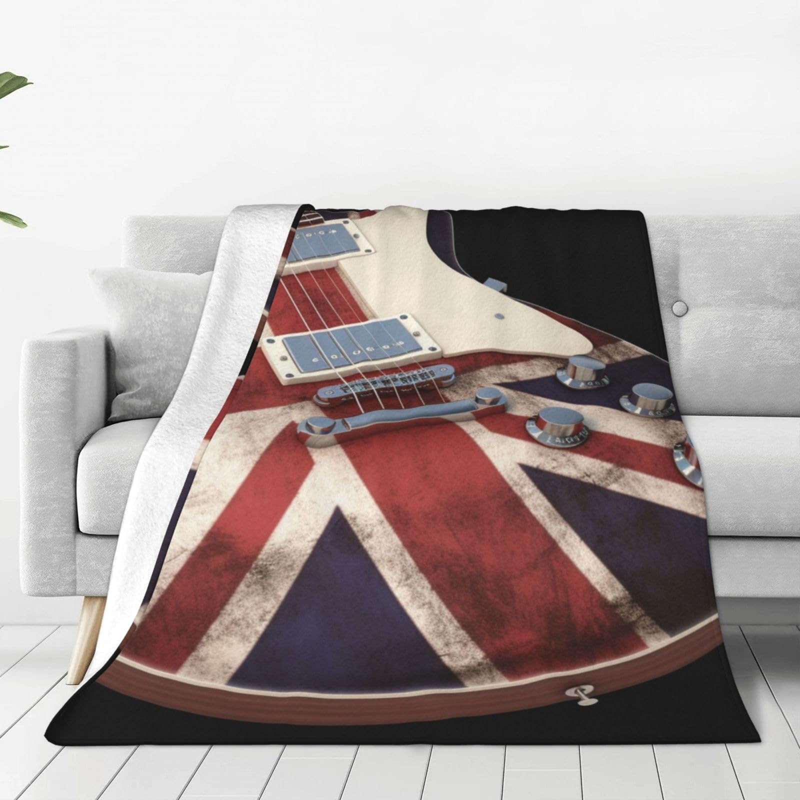 Couverture guitare drapeau britannique, idée cadeau pour chambre de musicien