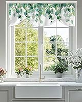 Vista 20 de Cenefas botánicas de acuarela para ventanas de cocina, cenefa de cortina de hojas verdes, cortinas cortas de rama de plantas con bolsillo
