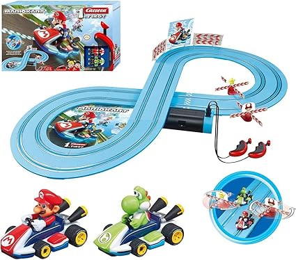 Carrera First Nintendo Mario Kart Slot Car Race Track - Includes 2 Cars: Mario and Yoshi - Battery-Powered Beginner Toy Racing Set for Kids Ages 3 Years and Up