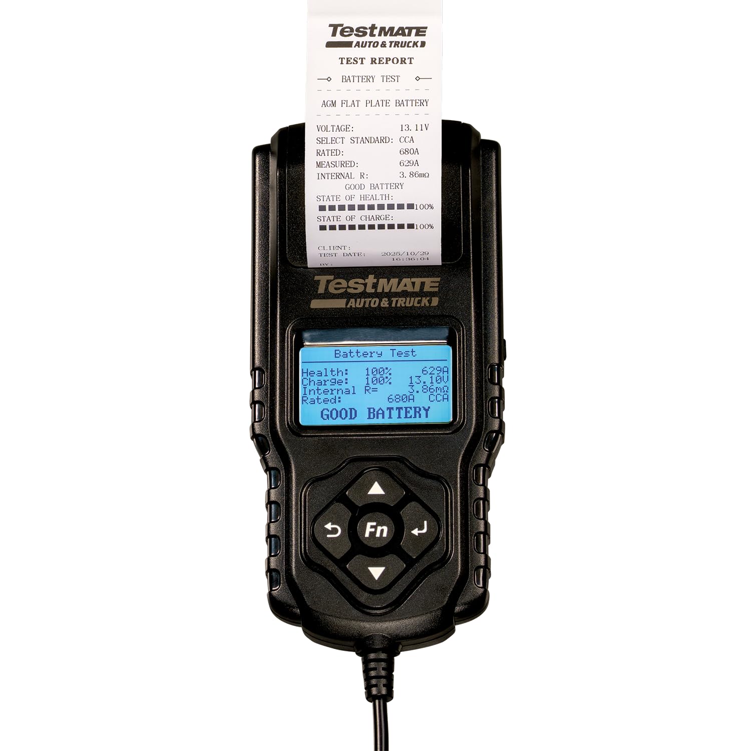 TestMate TA22KIT Tester batteria da 12 V/24 V per auto e camion, tester per batteria con LCD e stampante, sistema di avviamento e ricarica