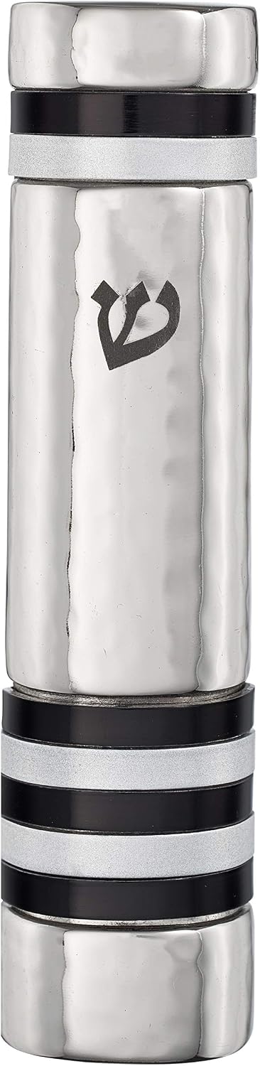 A&S Mezuzot Stainless Steel Mezuzah Case Hammered with Ring Design Judaica Door Mezuza for 4 Inches Parchment Scroll Home Blessing Doorpost (Black, 6 inch)