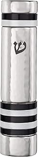 A&S Mezuzot Stainless Steel Mezuzah Case Hammered with Ring Design Judaica Door Mezuza for Parchment Scroll Home Blessing Doorpost (Black, 5 Inch)