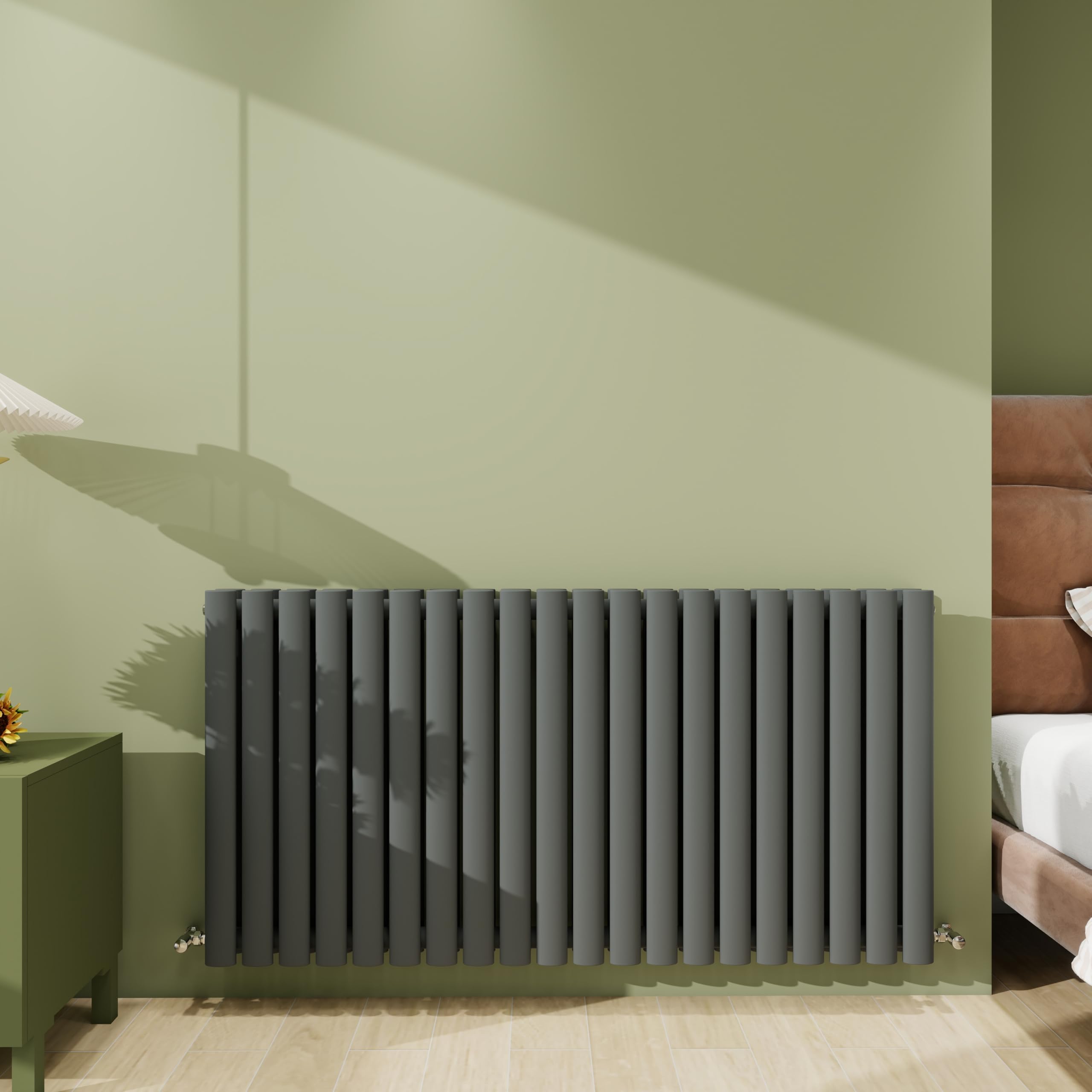 Biubiubath Radiator 600×1180mm Anthracite Horizontal Double Oval Column Designer Central Heating Rad 5220 BTU