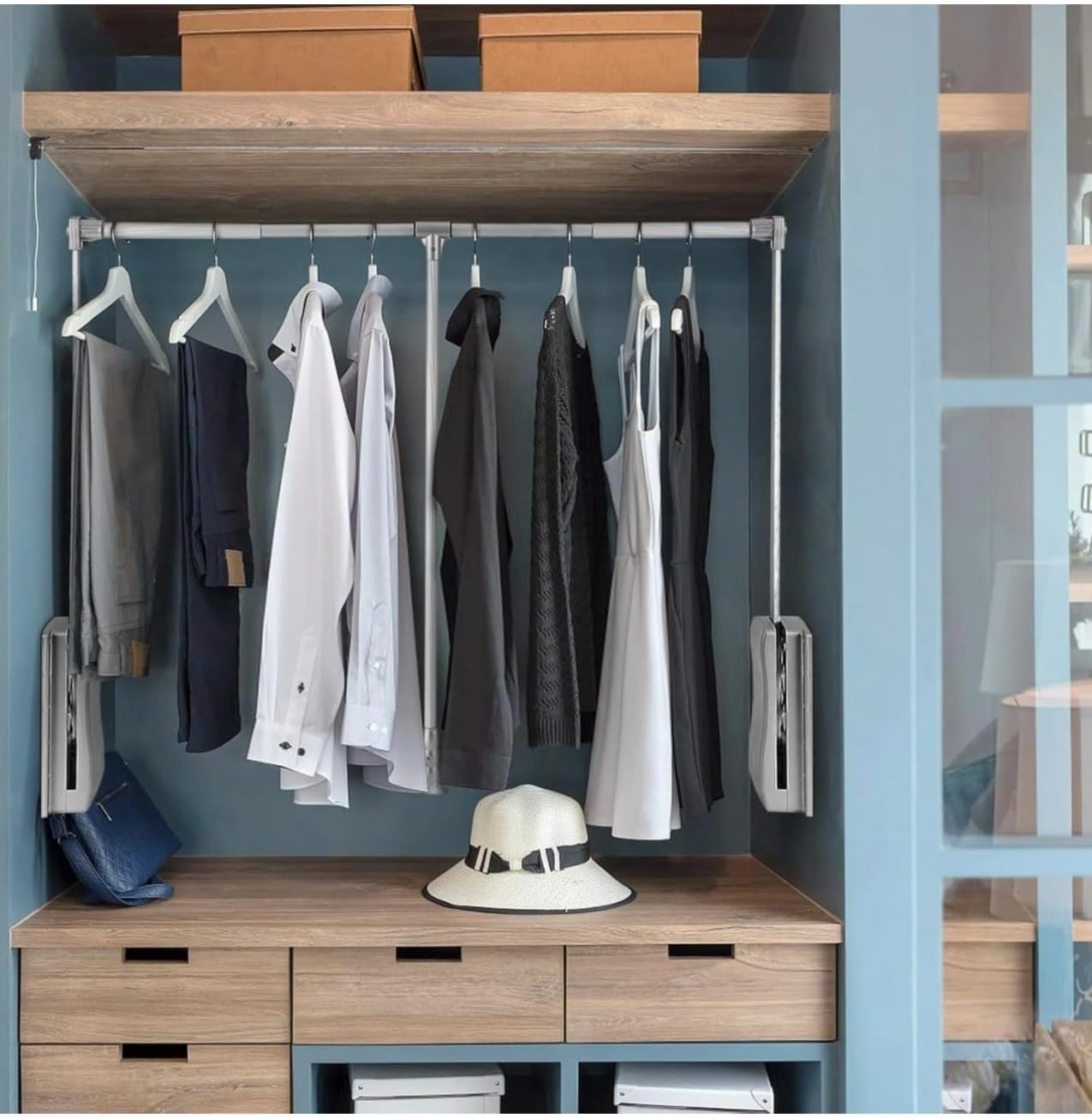 Jaguar Decor Adjustable Wardrobe Lifter Closet Rods, Soft Close Pull Down for Hanging Clothes, Stainless steel, Retractable Clothing Rail, Lift Organizer, Suitable for 850-1150mm Wardrobe Color Silver-image-32