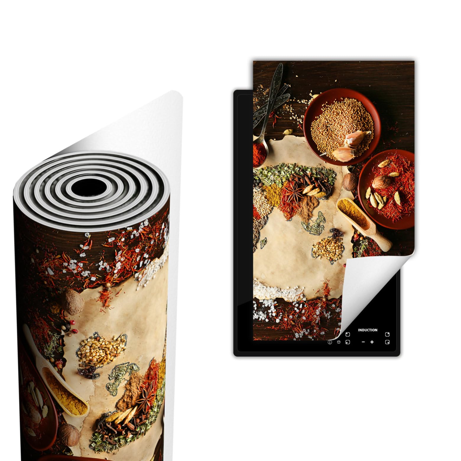 Protection de vitroceramique motif epices bois pour deco cuisine et protege plaque induction