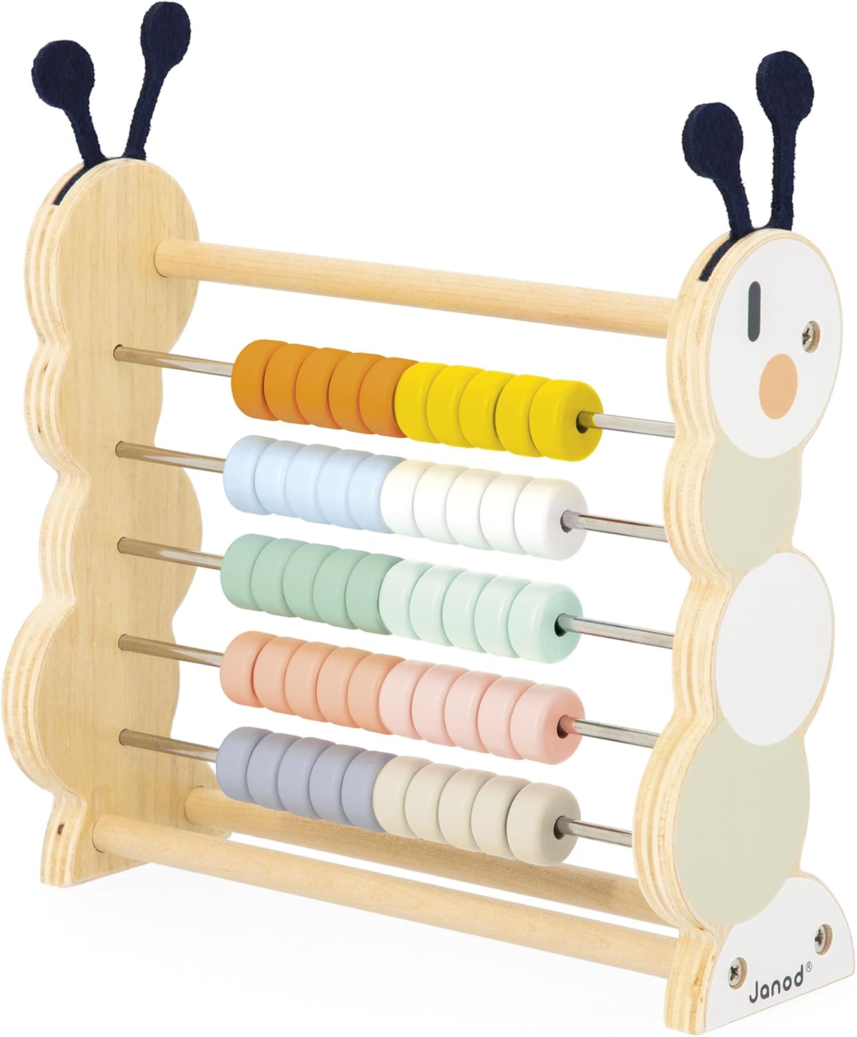 Janod - Wooden Learning Abacus - 50 Coloured Beads - Early Learning Toy - FSC Certified Wood and Water Paint - Develop Fine Motor Skills - From 18 Months - J04014