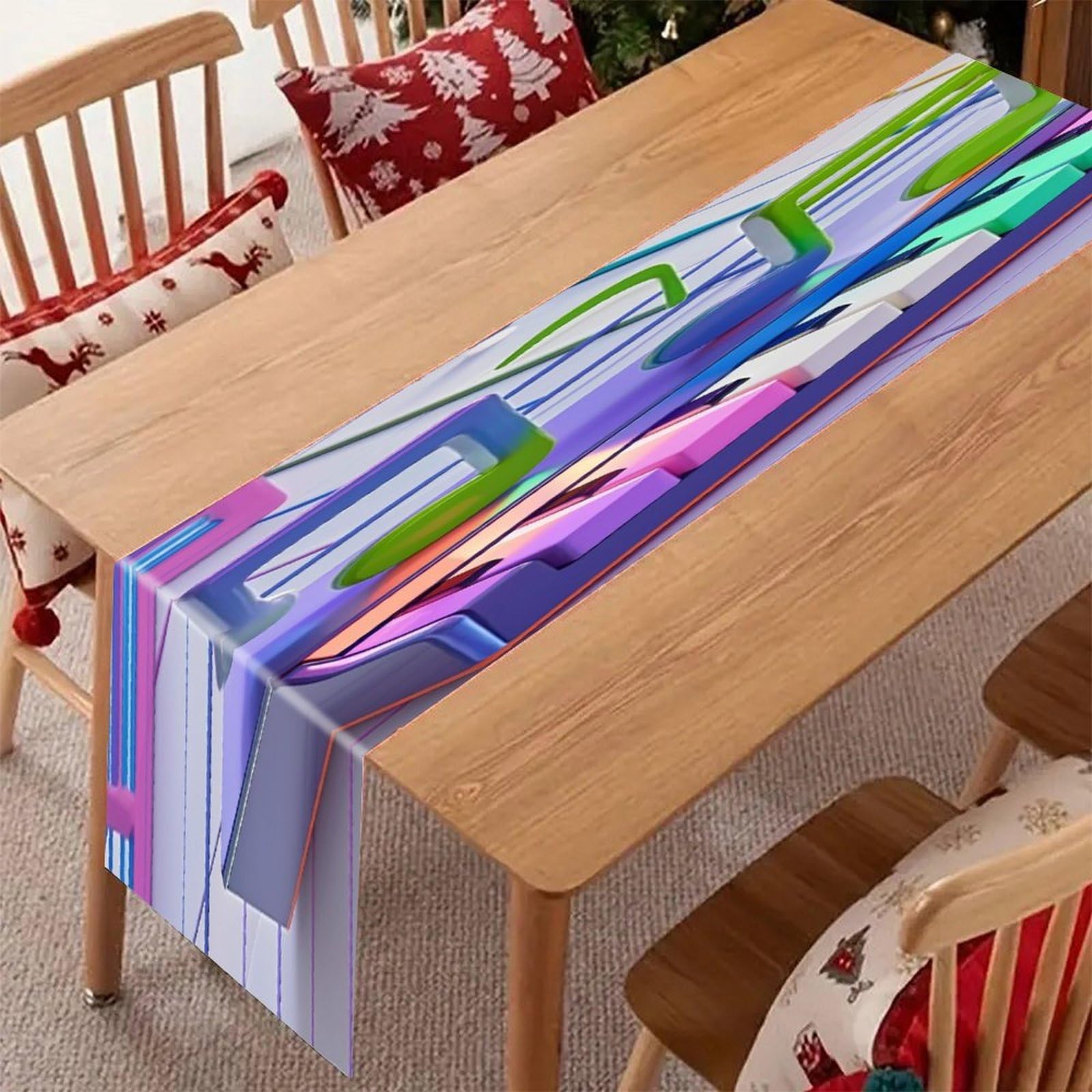 Colorful Piano Keyboard Music Note Table Runner Modern Art Farmhouse Linen Table Runner Dresser Scarf Seasonal Kitchen Dining Table Decoration Dresser Scarves for Home Party Decor 13x70 Inch