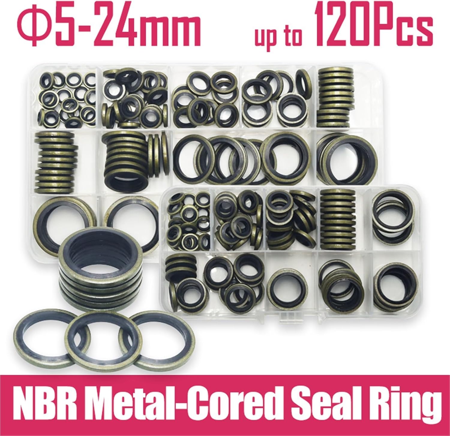 120/100pcs Bonded Sealing Ring Kit Metal Rubber Drain Screw Plumbing Gasket Oil Resistant Temperature Combined Seal Washer(120PCS M5-M24)