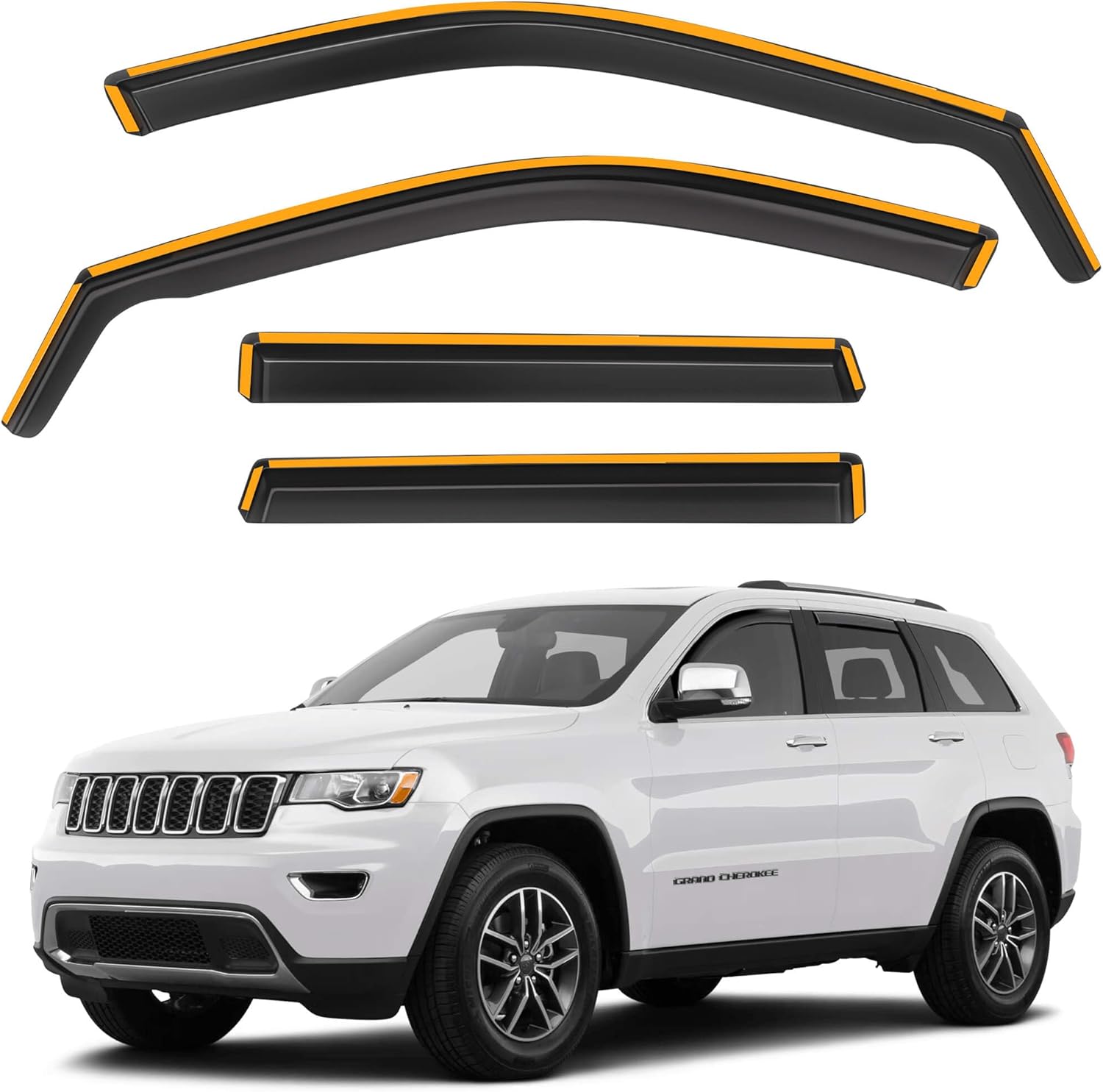 Shatterproof in-Channel Rain Guards for Jeep Grand Cherokee 2011-2021 (Not fit for Grand Cherokee L), Clip-on Window Deflectors Vent Window Visors Rain Sun Wind Guards Shade Deflectors, 4 pcs