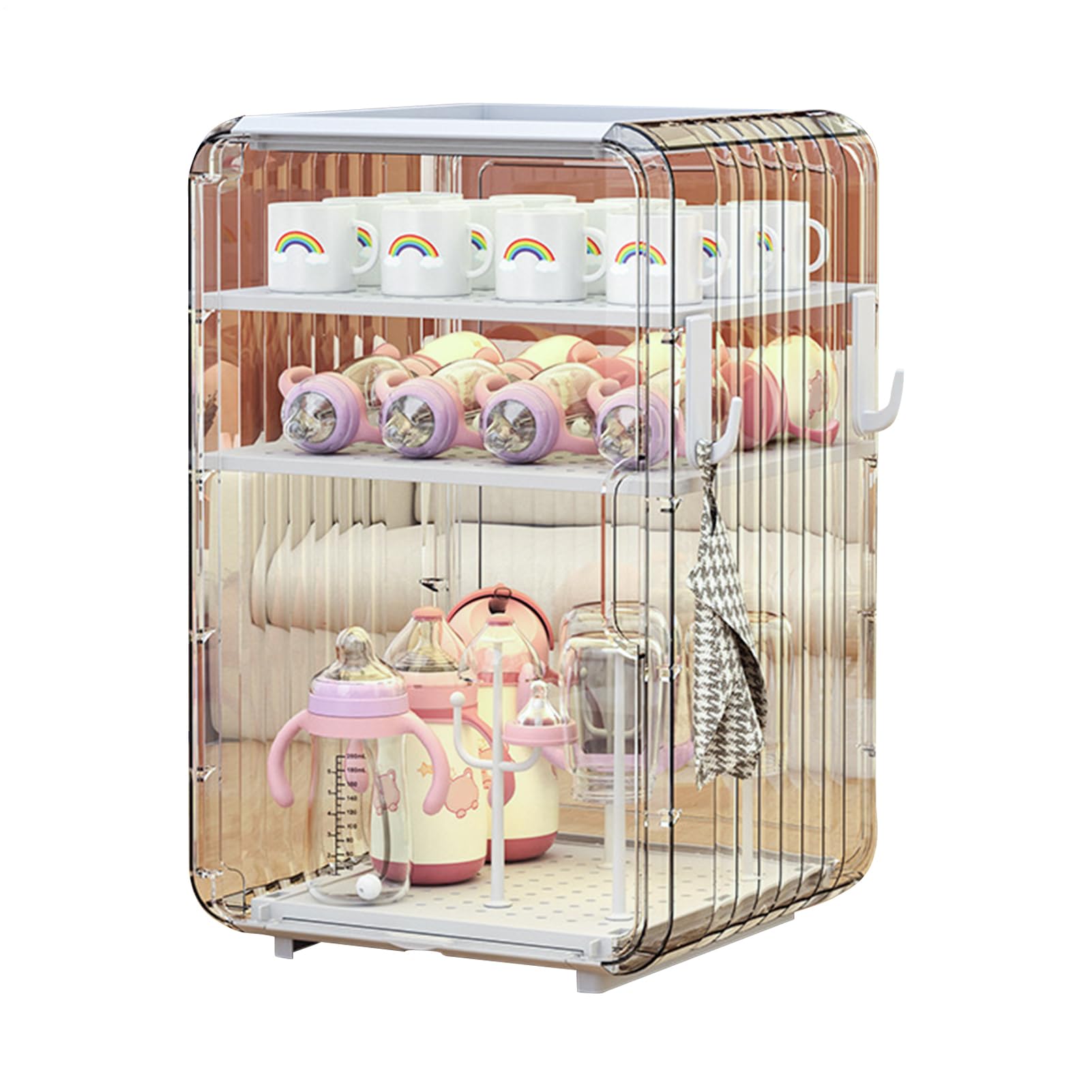 Transparenter vertikaler Organizer: Großer staubdichter Aufbewahrungsbehälter für Küche, Bad, Kinderzimmer, Schlafzimmer, Babyflaschen, Besteck, mit Trennwand