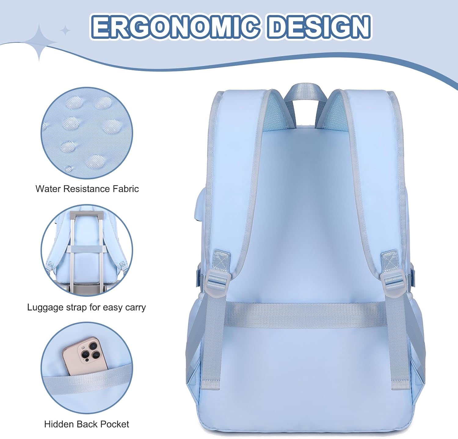 Scothen Backpacks for Girls, Girls Backpack with Lunch Box & Pencil Pouch for Teens Girl Kids Elementary Middle High School College Student Bookbag Daypack Laptop Travel Backpack for Women (Blue)