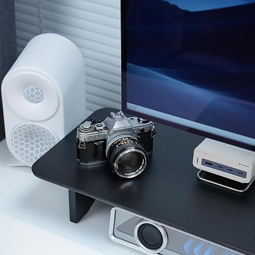 Vista 6 de Bamboo - Soporte elevador de monitor doble negro, elevador de monitor de escritorio de 2 niveles para 2 monitores, compatible con monitor