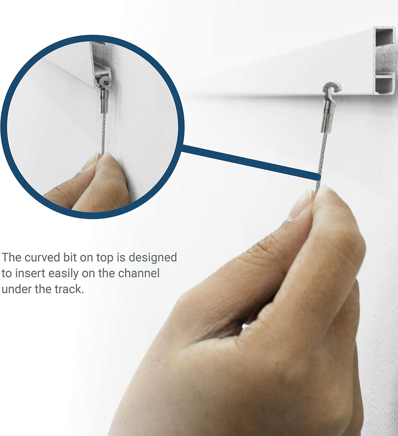 Steel Picture Hanging Cord 2mm Diameter 72-Inch with Small Hook - Compatible with TR100 Wall Track Picture Hanging System - Supports Up to 28 lbs - 5 Pack