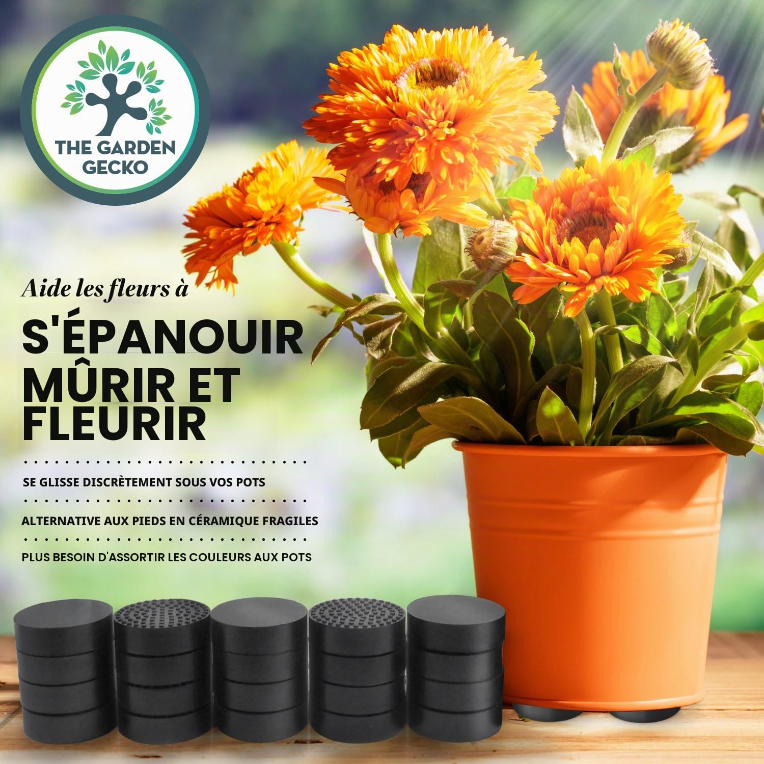 Pieds de Pot Invisibles Garden Gecko pour Pots de Fleurs Extérieur - Réhausseurs Caoutchouc Solide Antidérapant - Paquet de 20