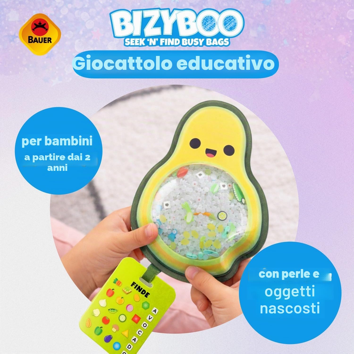 Bauer Spielwaren Bizyboo - Avocado: Borsa occupazionale con Oggetti nascosti, Ricerca nascondiglio, Divertimento per Bambini dai 3 Anni di età (21006)