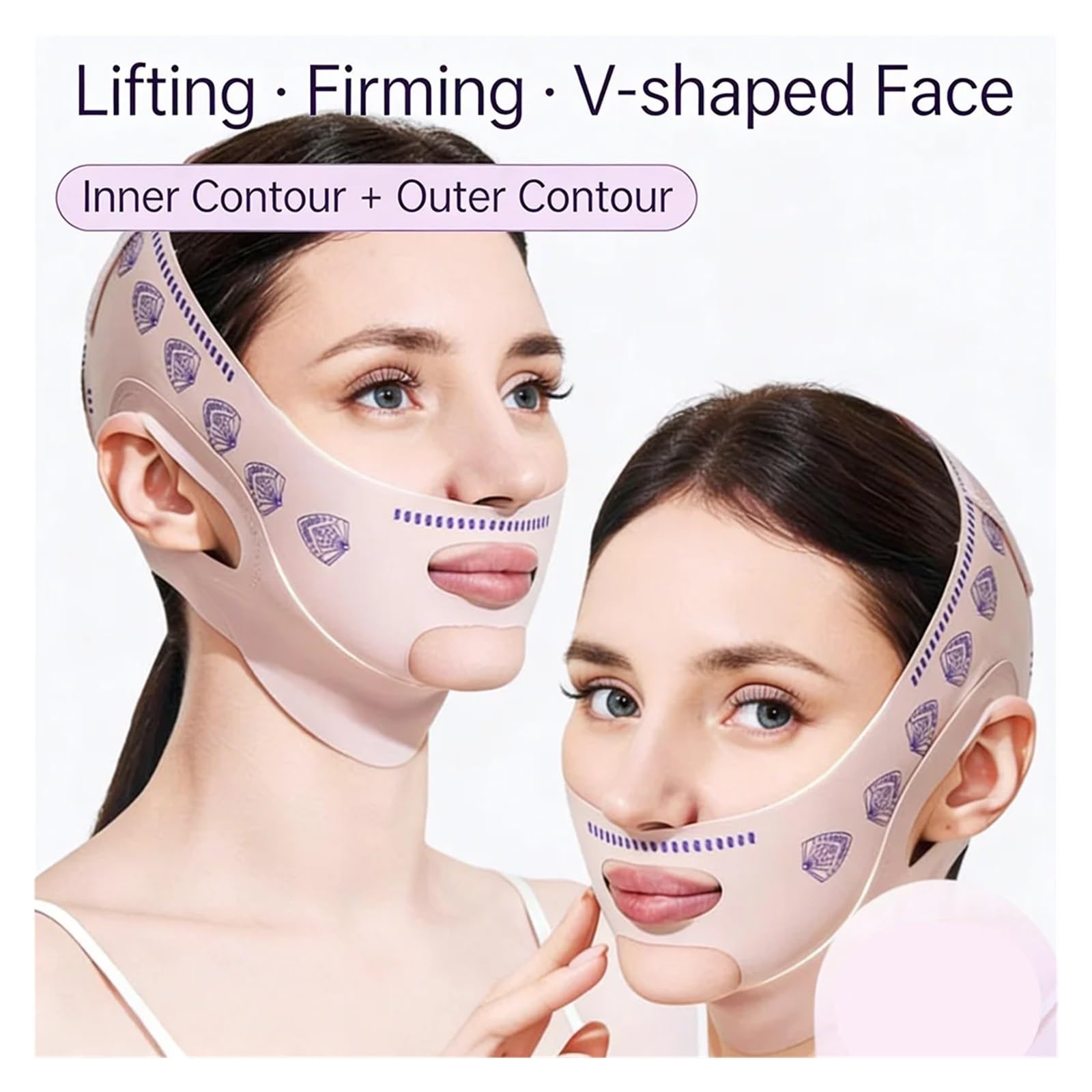 Gesichts Lifting Gürtel Doppelschichtige, verbesserte Kinn-Up-Maske, V-Linie, Facelift, Straffungsmaske, Gesichtslifting-Gürtel, Gesichtsmassagegurt, Hautpflege für Frauen(2pcs - Double Layer)