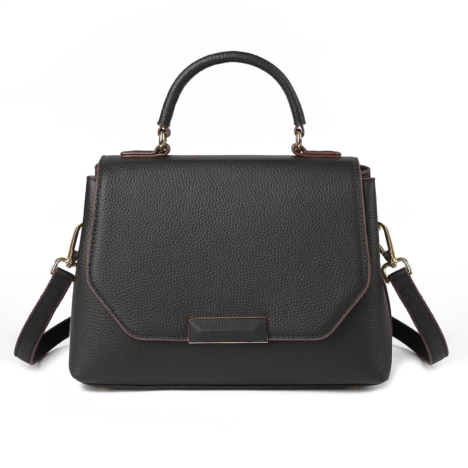 imeetu Purses for Women Genuine Leather Shoulder Bag with Zipper and Crossbody Bags Medium Size(Black)