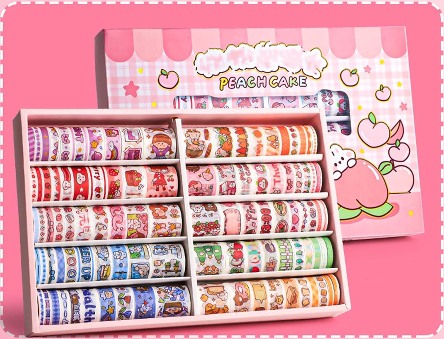 SAMVARDHAN Washi Tape Set, 100 Pcs Set Cute Washi Tape Kit, Designer Decorative Masking Tapes for DIY Crafts Arts Scrapbooking Bullet Journal Planners, Stationary Items (Peach Cake)