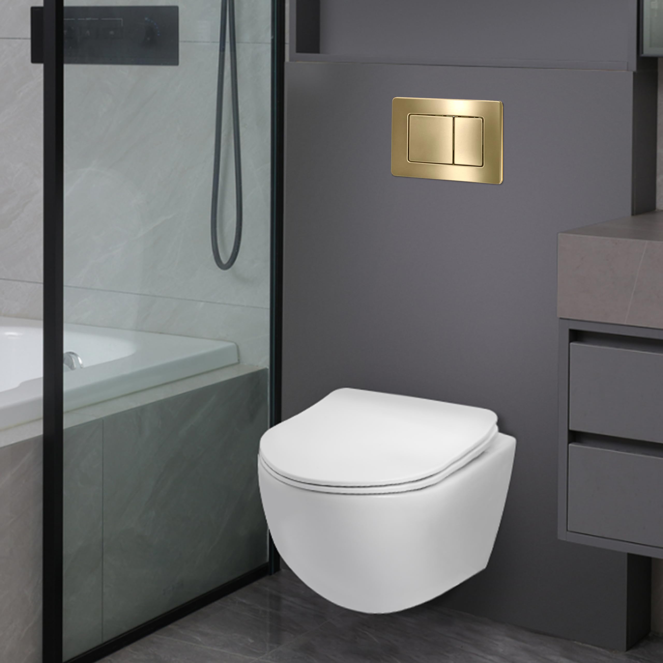 AQUAUNO - Piastra di comando WC in acciaio inox, per risciacquo a 2 quantità, pulsante di risciacquo a risparmio d'acqua, compatibile con Geberit Sigma, oro